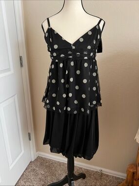 Necessary Objects Black Polka Dot Midi Dress with Ivory Dots.